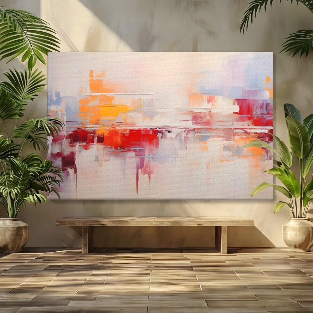Tablou canvas cu pictura abstracta cu reflexii colorate, fara rama, pe sasiu de lemn